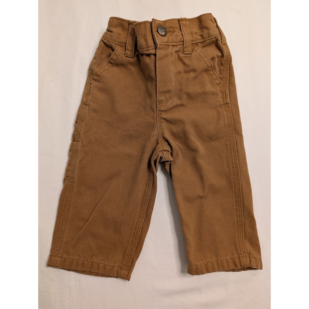 Carhartt Baby Boys Brown Canvas Carpenter Work Pants 3M Elastic Waist Cotton